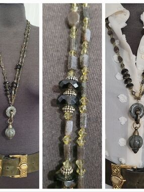 Handcrafted Multi-Strand Olive Beaded Pendant Necklace